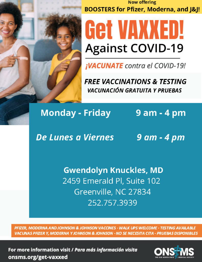 Vaccination Hours Dr. Gwen Knuckles 10 24 21